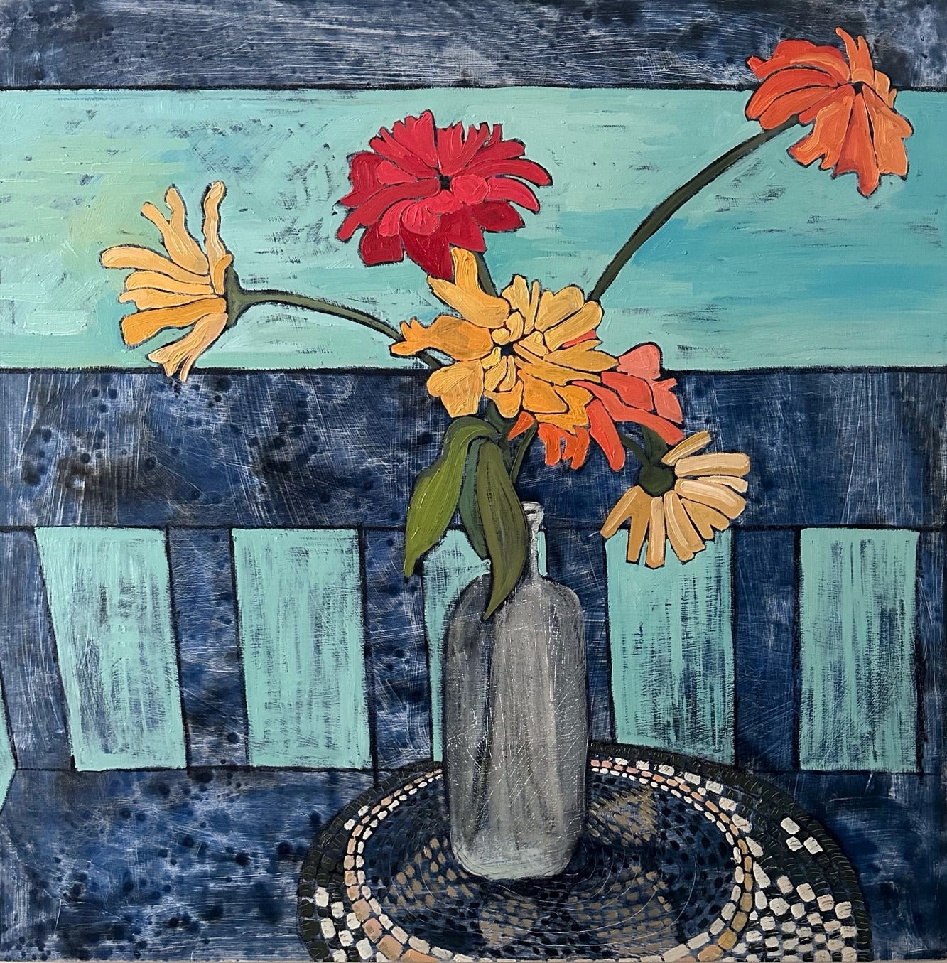 the Bugera Lamb African Zinnias with African Mat wall art is available in Edmonton at McElherans Furniture + Design