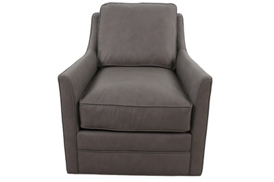 the Bradington Young  transitional Christopher living room leather upholstered swivel chair is available in Edmonton at McElherans Furniture + Design