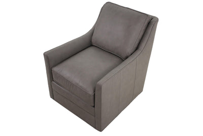the Bradington Young  transitional Christopher living room leather upholstered swivel chair is available in Edmonton at McElherans Furniture + Design