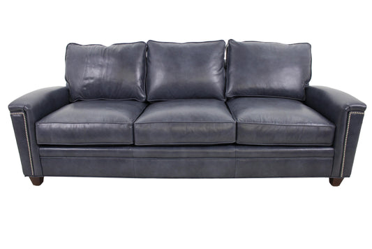 the Bradington Young Oliver 448-95 living room leather sofa is available in Edmonton at McElherans Furniture + Design
