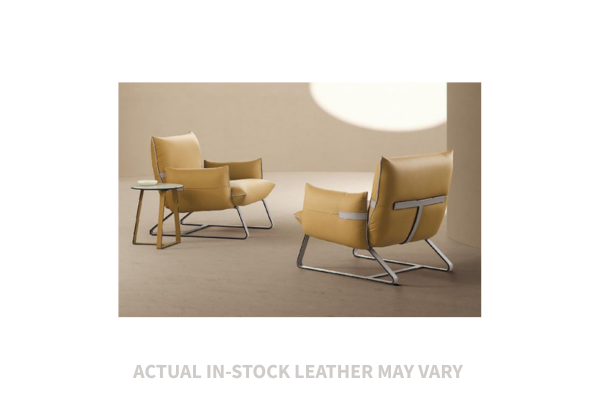the Gamma Fifty living room leather swivel chair is available in Edmonton at McElherans Furniture + Design