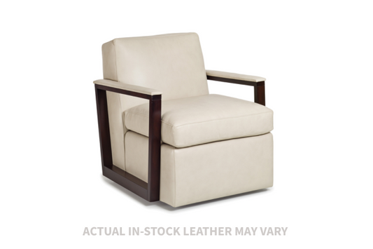 the Hancock & Moore Town & Country Bowery living room upholstered swivel chair is available in Edmonton at McElherans Furniture + Design