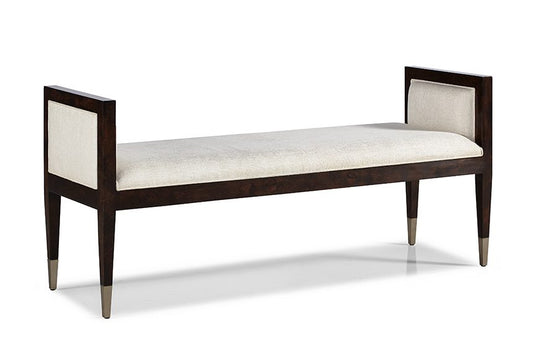 the Hickory White Matisse living room upholstered bench is available in Edmonton at McElherans Furniture + Design