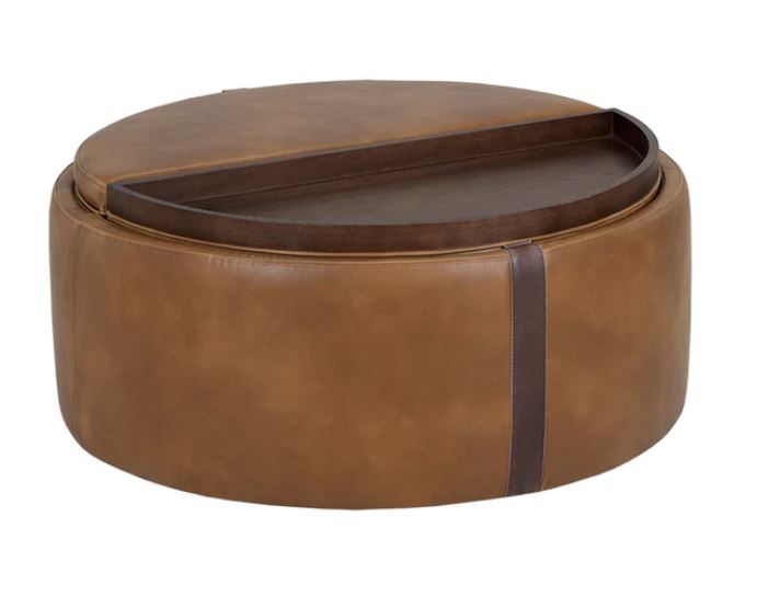 the Sunpan Borelli living room leather ottoman is available in Edmonton at McElherans Furniture + Design
