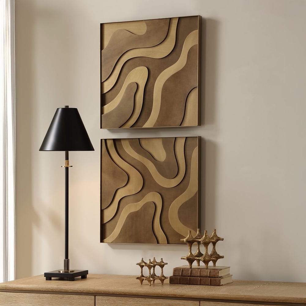 the Uttermost Golden Terrain wall art is available in Edmonton at McElherans Furniture + Design