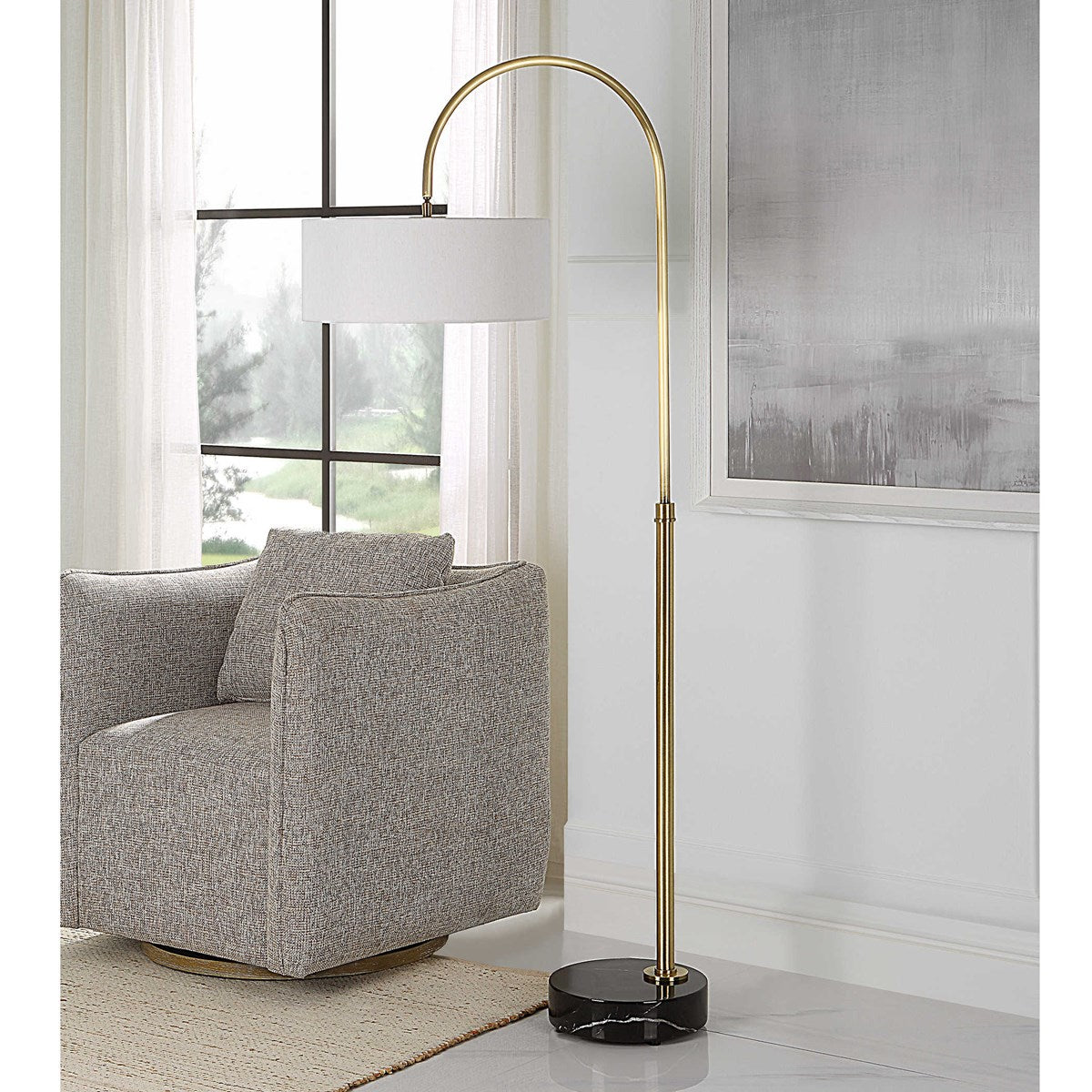 the Uttermost Huxford lighting floor lamp is available in Edmonton at McElherans Furniture + Design