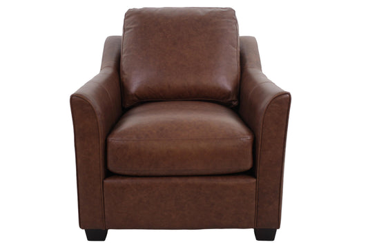 the Brentwood Gilbert living room leather chair is available in Edmonton at McElherans Furniture + Design