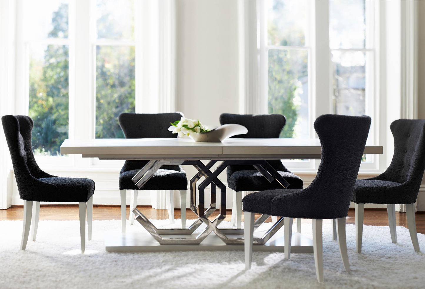the Bernhardt Silhouette 307-242/244 dining room table is available in Edmonton at McElherans Furniture + Design