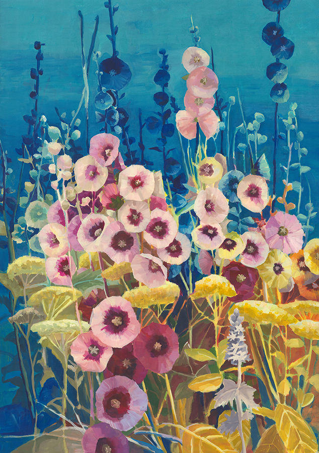 the Leftbank Hollyhocks wall art is available in Edmonton at McElherans Furniture + Design
