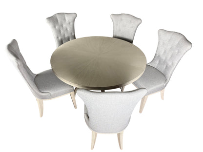 the Allure 6 piece round dining package is available in Edmonton at McElherans Furniture + Design