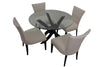 the Bermex 5 piece glass dining room is available in Edmonton at McElherans Furniture + Design