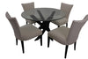 the Bermex 5 piece glass dining room is available in Edmonton at McElherans Furniture + Design