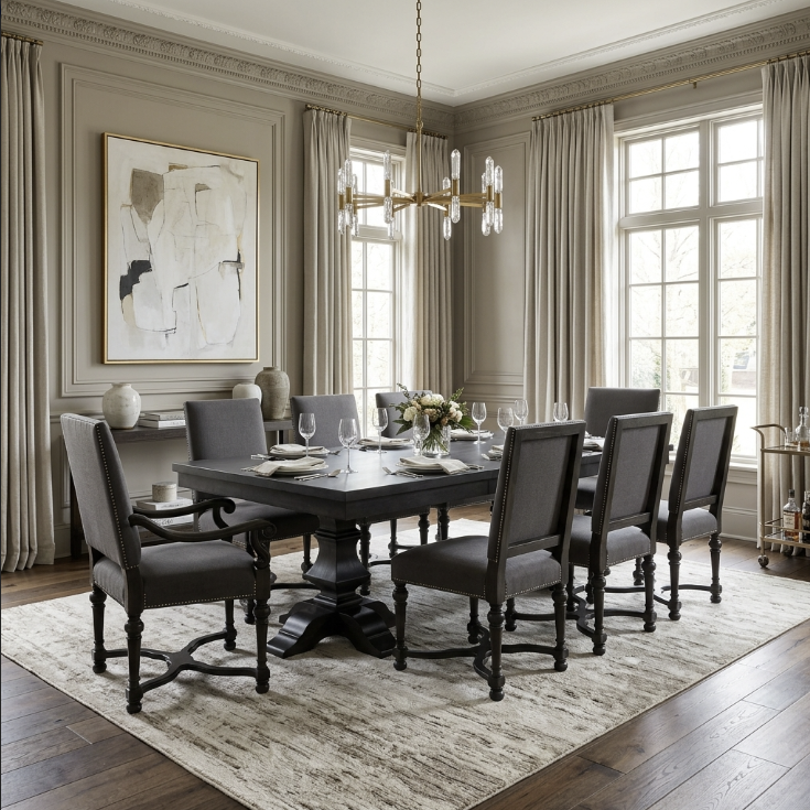 the Bermex 9 piece dining room is available in Edmonton at McElherans Furniture + Design