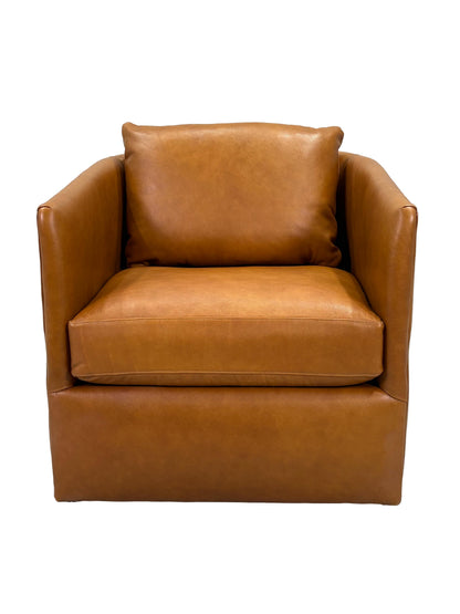 the Bradington Young Cassia living room leather swivel chair is available in Edmonton at McElherans Furniture + Design