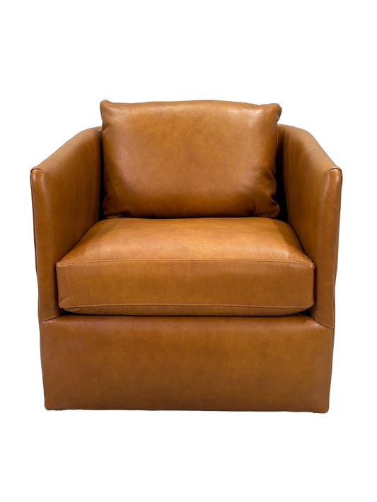 the Bradington Young Cassia living room leather swivel chair is available in Edmonton at McElherans Furniture + Design