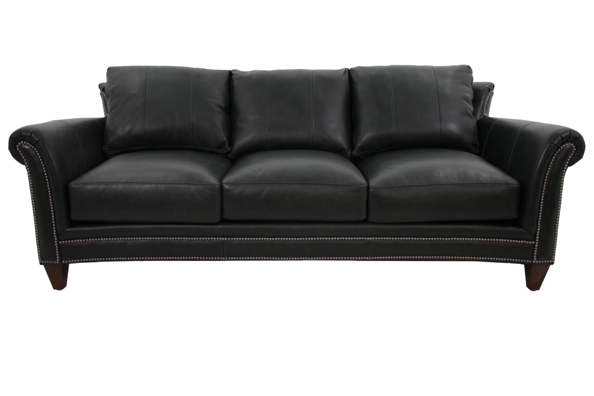 the Bradington Young Richardson 866-95 living room leather sofa is available in Edmonton at McElherans Furniture + Design