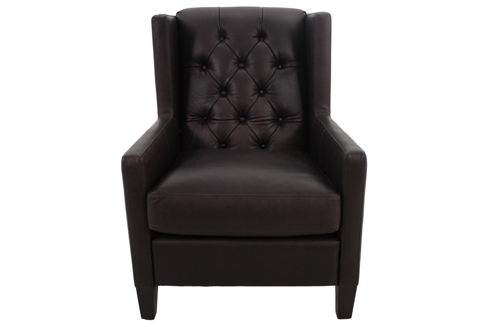 the Colton leather chair and ottoman is available in Edmonton at McElherans Furniture + Design