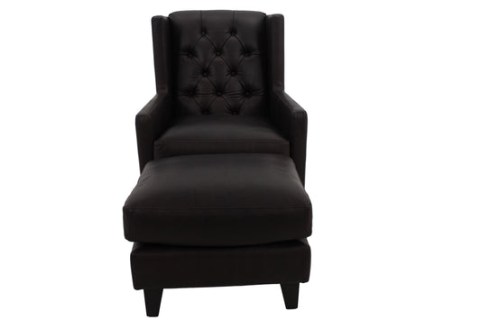 the Colton leather chair and ottoman is available in Edmonton at McElherans Furniture + Design