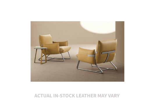 the Gamma Fifty living room leather swivel chair is available in Edmonton at McElherans Furniture + Design