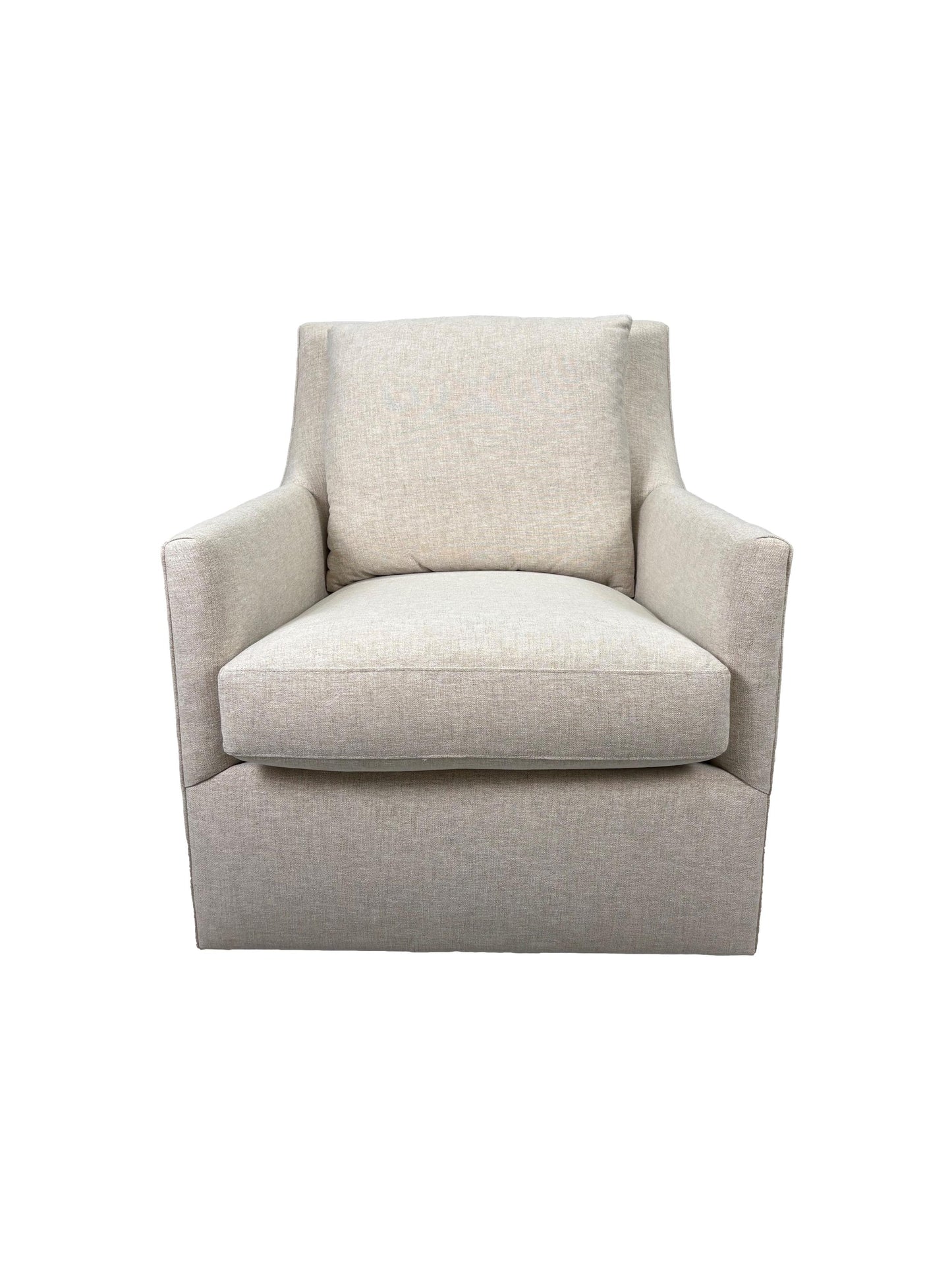 the HF Custom Roake living room upholstered swivel chair is available in Edmonton at McElherans Furniture + Design