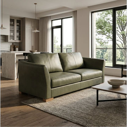 the Brentwood Ginsberg living room leather sofa is available in Edmonton at McElherans Furniture + Design