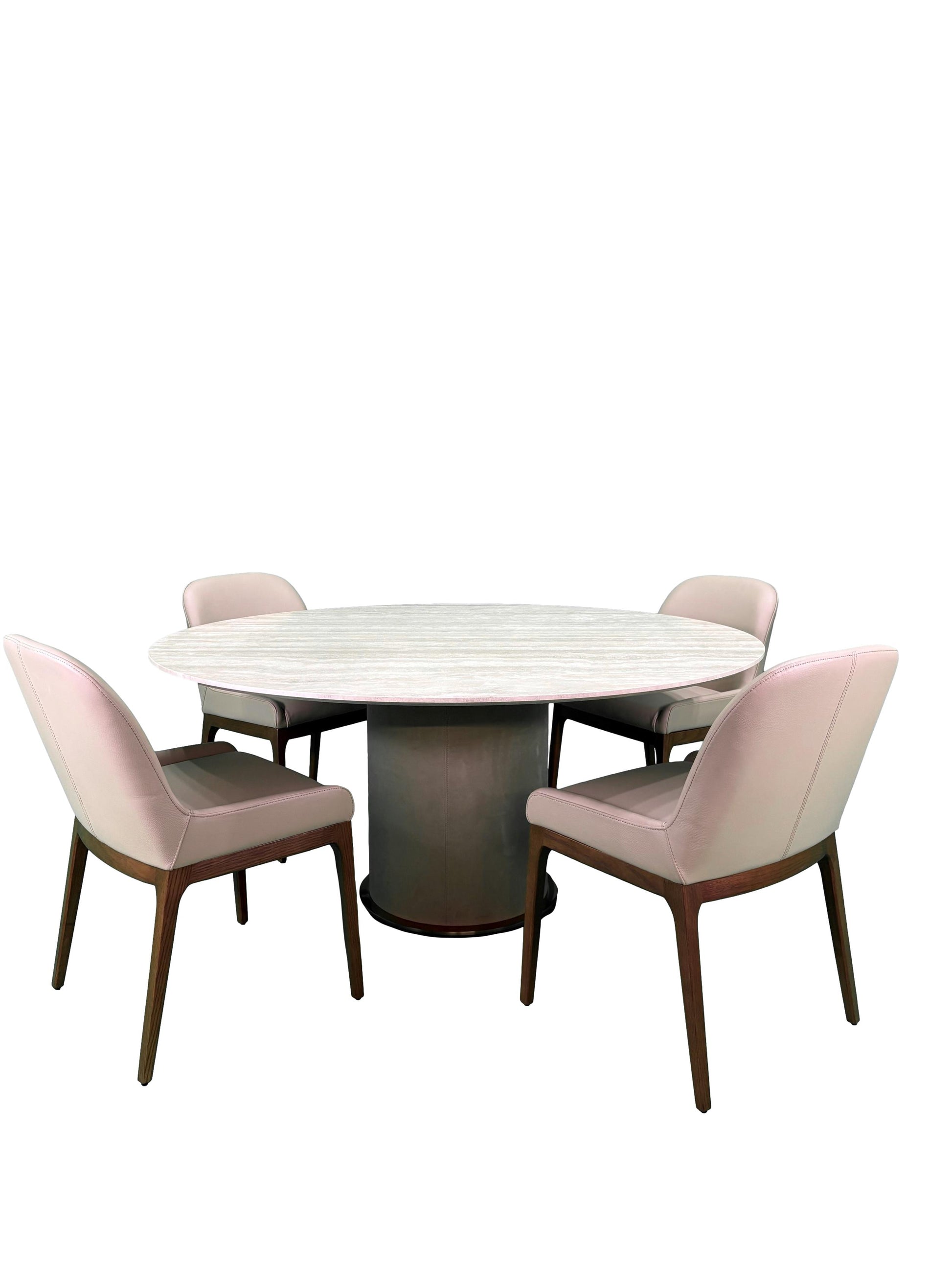 the Prestige 5 piece round dining room is available in Edmonton at McElherans Furniture + Design