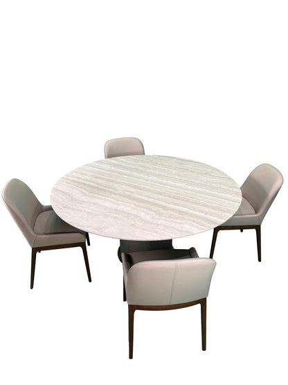 the Prestige 5 piece round dining room is available in Edmonton at McElherans Furniture + Design