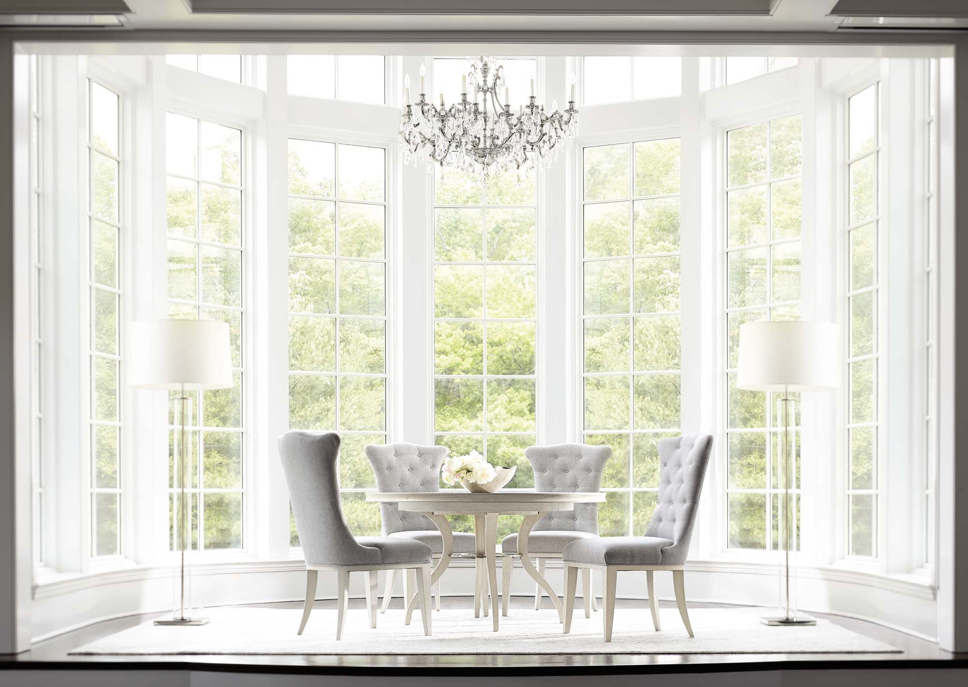 the Allure 6 piece round dining package is available in Edmonton at McElherans Furniture + Design
