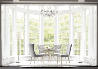 the Allure 6 piece round dining package is available in Edmonton at McElherans Furniture + Design