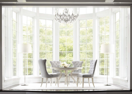 the Allure 6 piece round dining package is available in Edmonton at McElherans Furniture + Design