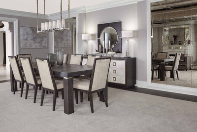 the Bernhardt Decorage contemporary 380-221 dining room dining table is available in Edmonton at McElherans Furniture + Design