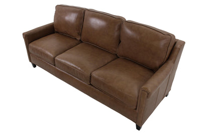 the Bradington Young Plaza Midwood transitional Madison living room leather upholstered sofa is available in Edmonton at McElherans Furniture + Design