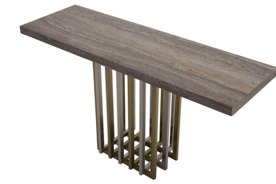 the Stone International  transitional 6554-GTM-SB-SS living room occasional console table is available in Edmonton at McElherans Furniture + Design